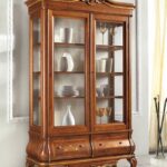 Elegant Wooden Display Cabinet with Glass Doors and Decorative Design