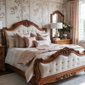 Classic Luxury Upholstered Wooden Bed Set