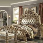 Luxurious Antique Gold and Cream Bedroom Design with Ornate Furnishings
