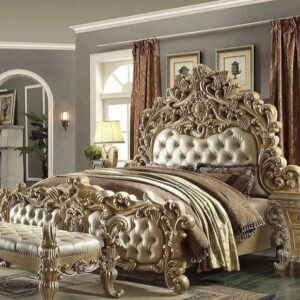Luxurious Antique Gold and Cream Bedroom Design with Ornate Furnishings