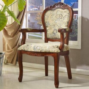 Elegant Wooden Armchair with Floral Fabric Upholstery – Classic Antique Style