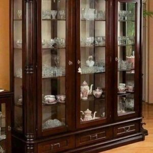 Classic Wooden Display Cabinet with Glass Shelves and Elegant Detailing